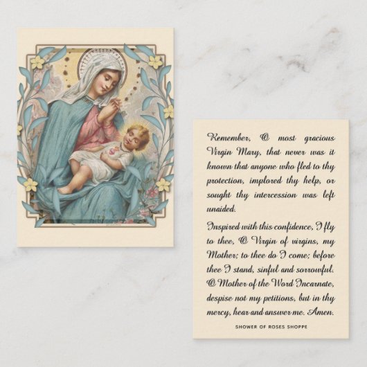 宗教ヴァージンメリーイエズメモリアレ祈りの言葉聖 プレイスカード (正面/裏面)