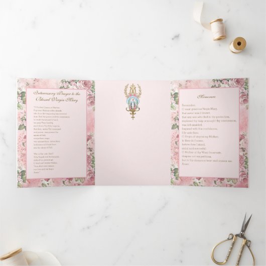 宗教ヴァージンメリーカトリック祈りの言葉フローラ 三つ折りカード (内部)