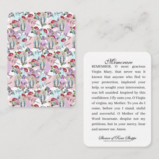 宗教ヴァージンメリーカトリック祈りの言葉メモリア プレイスカード (正面/裏面)