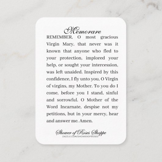 宗教ヴァージンメリーカトリック祈りの言葉メモリア プレイスカード (裏面)