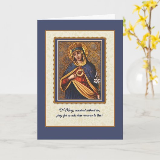 宗教ヴィンテージカトリックヴァージンマリー祈りの言葉 カード (黄色い花)