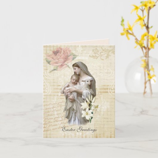 宗教ヴィンテージハッピーイースターメアリーイエスフローラ カード (黄色い花)