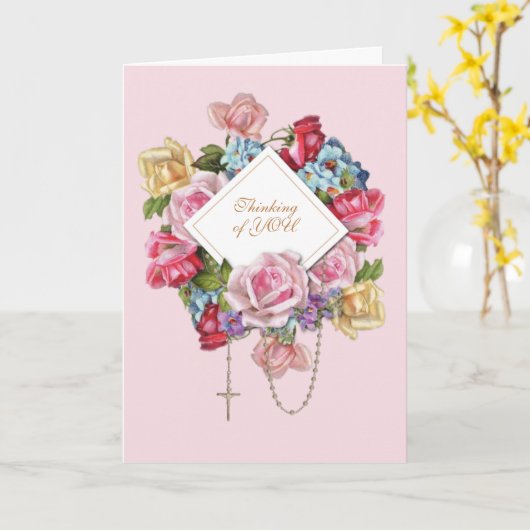 宗教ヴィンテージバラロザリオフローラカトリック カード (黄色い花)