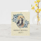 宗教ヴィンテージヴァージンマリアフローラロザリオ カード (黄色い花)