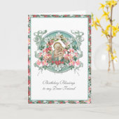 宗教ヴィンテージヴァージンメアリーイエスフローラ カード (黄色い花)