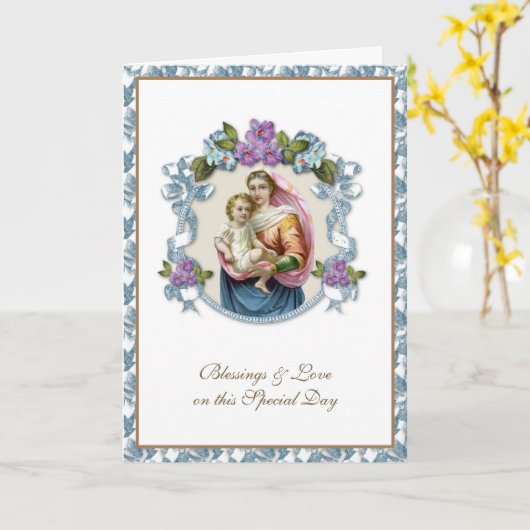 宗教ヴィンテージヴァージンメアリーイエスフローラ カード (黄色い花)