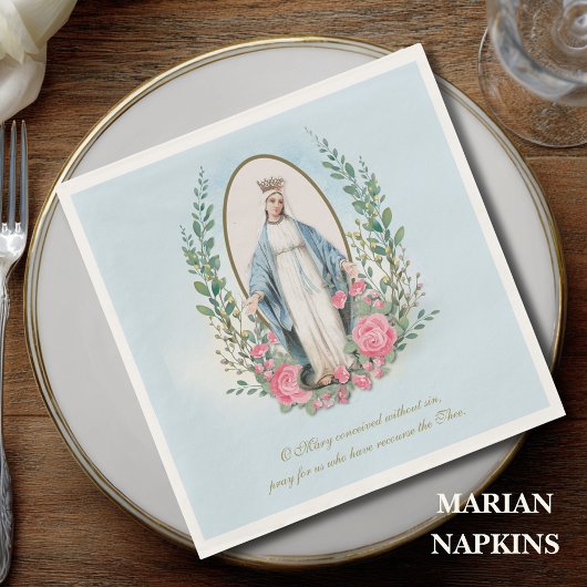 宗教ヴィンテージヴァージンメリーカトリックフローラクラ スタンダードランチョンナプキン