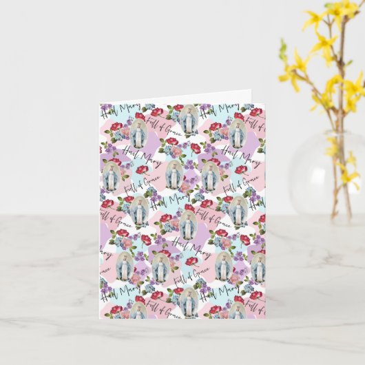 宗教ヴィンテージ賛美ヴァージンメアリーイエスバラ カード (黄色い花)