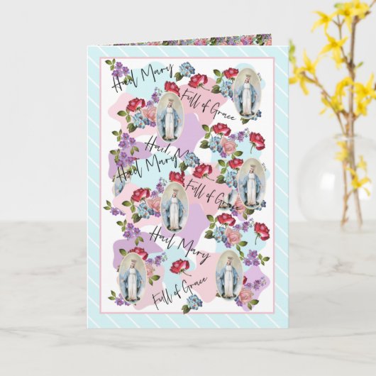 宗教ヴィンテージ賛美ヴァージンメアリーイエスバラ カード (黄色い花)