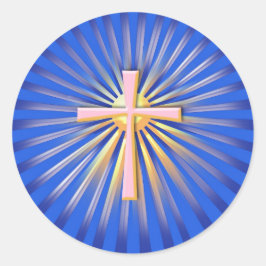 宗教上の十字架からの光の光（青） ラウンドシール