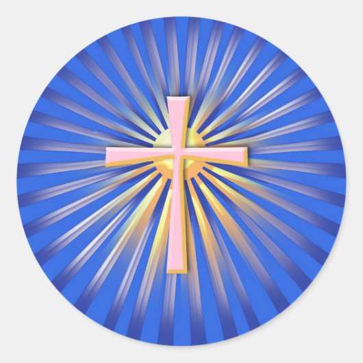 宗教上の十字架からの光の光(青) ラウンドシール (正面)