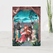 宗教出生のシーン（青）、赤のメアリー&ジョセフ シーズンカード (正面)