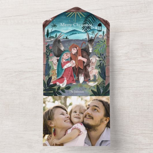 宗教出生シーンクリスマスホリデーカード オールインワン招待状 (内側)