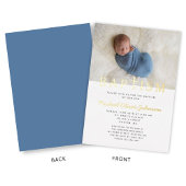 宗教十字写真少年ブルーバプテスマ金ゴールド 箔招待状