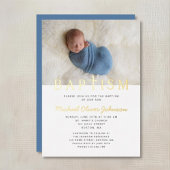 宗教十字写真少年ブルーバプテスマ金ゴールド 箔招待状