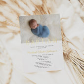 宗教十字写真少年ブルーバプテスマ金ゴールド 箔招待状