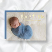 宗教十字子バプテスマ写真金ゴールド 箔招待状