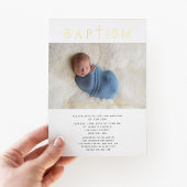 宗教十字子バプテスマ写真金ゴールド 箔招待状