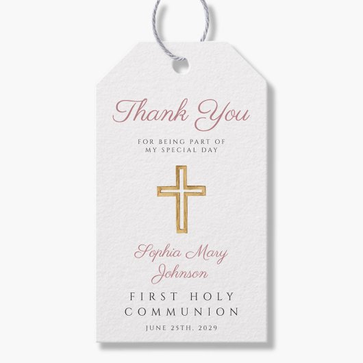 宗教十字少女ピンクの最初の聖餐式 ギフトタグ