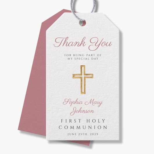 宗教十字少女ピンクの最初の聖餐式 ギフトタグ