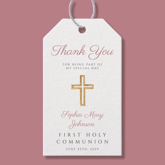 宗教十字少女ピンクの最初の聖餐式 ギフトタグ