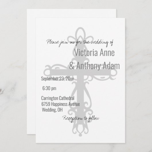 宗教十字教エレガント教シンプル結婚教会 招待状 (正面/裏面)