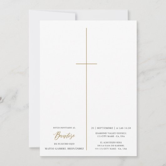 宗教十字架カトリックの台本バプテスマ写真 招待状 (正面)
