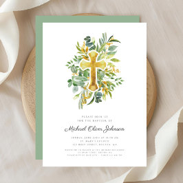 宗教十字植物洗礼 招待状