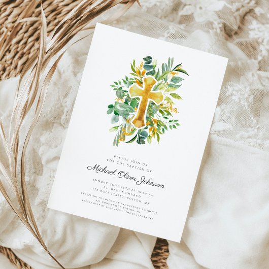 宗教十字植物洗礼 招待状