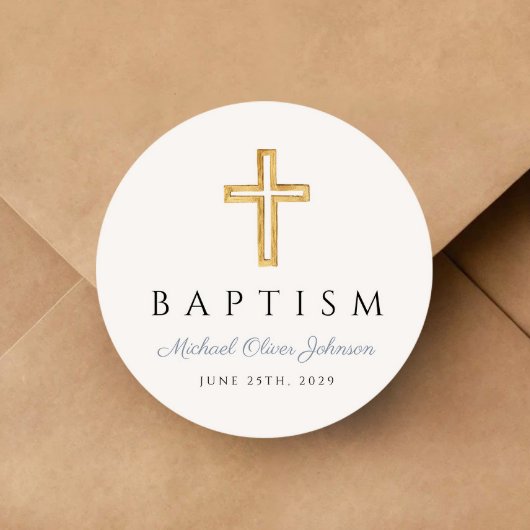 宗教十字砂埃の青いスクリプトボーイバプテスマ ラウンドシール