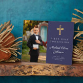 宗教十字第1聖体少年フォトブルー フォトプラーク (側面)