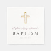 宗教十字紫色の女の子のバプテスマ スタンダードカクテルナプキン (正面)