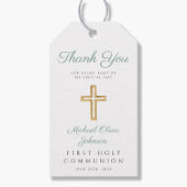 宗教十字緑の男の子ファースト・コミュニオン ギフトタグ