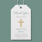 宗教十字緑の男の子ファースト・コミュニオン ギフトタグ