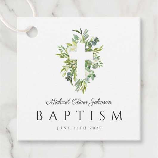 宗教十字緑植物洗礼 フェイバータグ (正面)