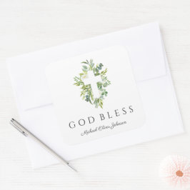 宗教十字緑植物神バプテスマ祝福 スクエアシール