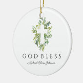 宗教十字緑植物神バプテスマ祝福 セラミックオーナメント (左)