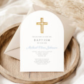 宗教十字赤ちゃんブルースクリプトボーイバプティスアーチ 招待状