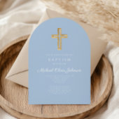 宗教十字赤ちゃんブルースクリプトボーイバプティスアーチ 招待状