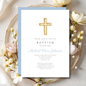 宗教十字赤ちゃんブルースクリプトボーイバプテスマ 招待状