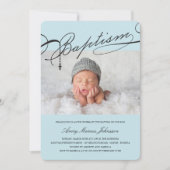 宗教原稿がある洗礼の数珠の十字の男の子の写真 招待状 (正面)