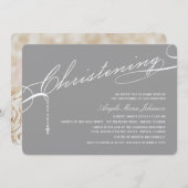 宗教原稿がある《キリスト教》洗礼式や命名式の十字の灰色の写真 招待状 (正面/裏面)