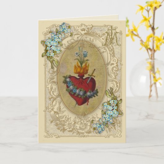 宗教友好祈りの言葉ヴァージンメアリーヴィンテージ カード (黄色い花)