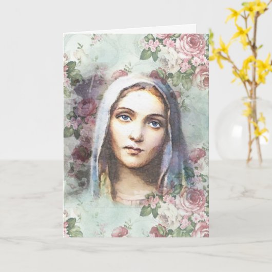 宗教友好祈りの言葉ヴァージンメアリーヴィンテージ カード (黄色い花)