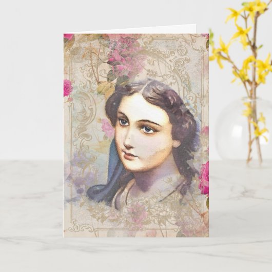 宗教友好祈りの言葉ヴァージンメアリーヴィンテージ カード (黄色い花)