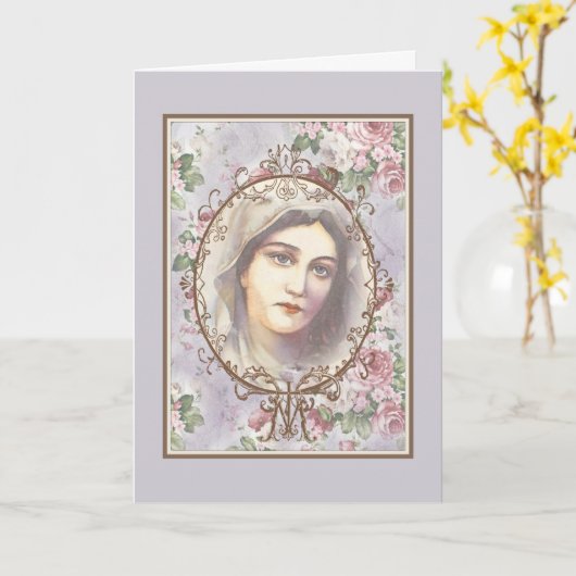 宗教友好祈りの言葉ヴァージンメアリーヴィンテージC カード (黄色い花)