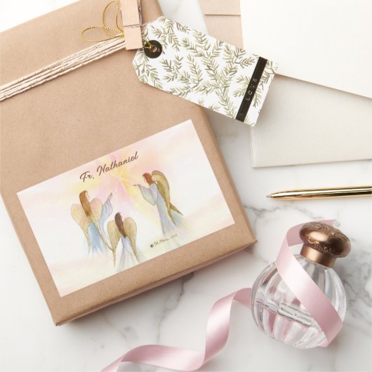 宗教天使パーソナライズされた 長方形シール (ギフト)