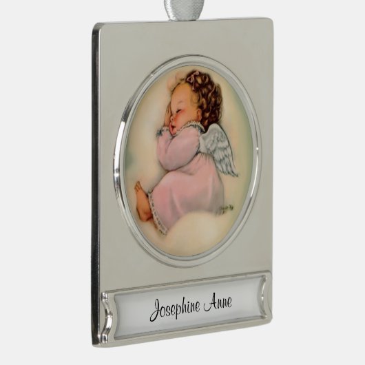 宗教女の赤ちゃんの天使の睡眠 シルバープレートバナーオーナメント (右)