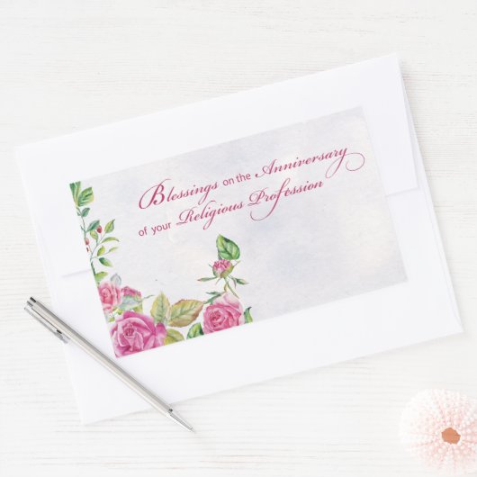 宗教専門職ピンクローズ修道会 長方形シール (封筒)