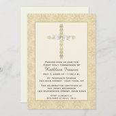 宗教弓が付いている華美な金ゴールドの十字 招待状 (正面/裏面)